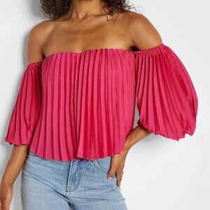 Express Women's Pleated Off The Shoulder Balloon Sleeve Top